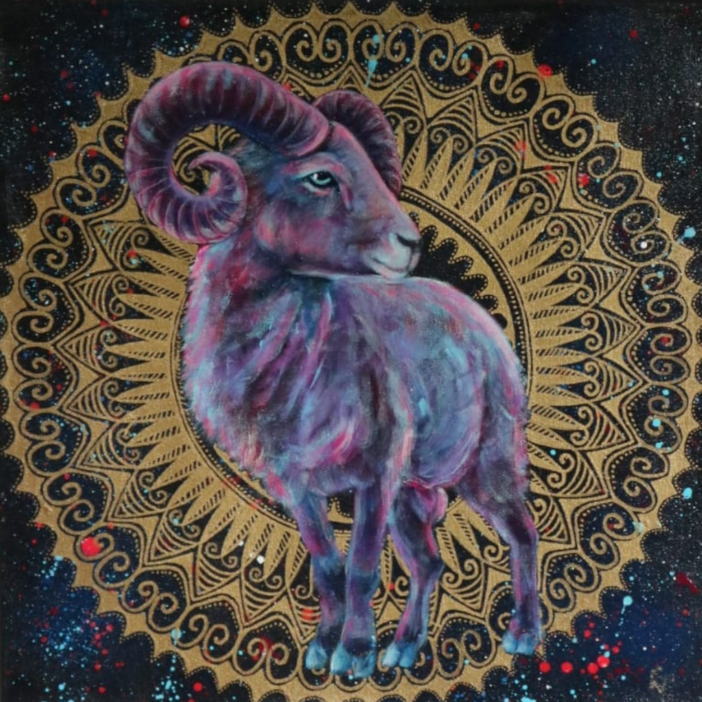 30x30 cm Krafttierbild auf Leinwand Handgemalt Unikat