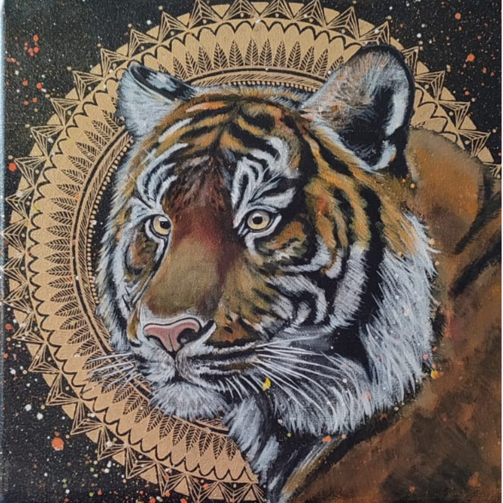 60x60 cm Krafttierbild auf Leinwand  Handgemalt Unikat