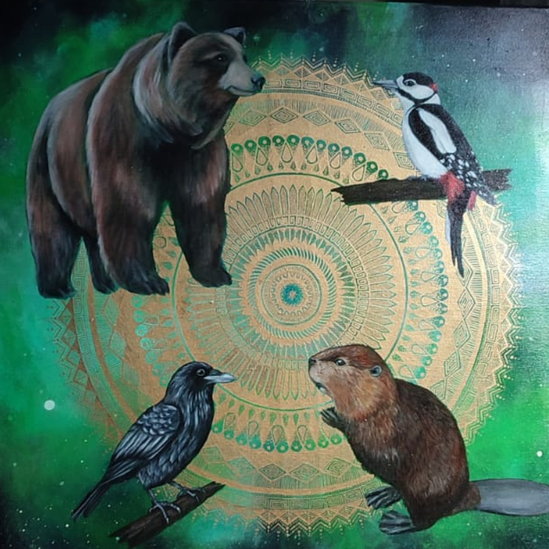 80x80 cm Krafttierbild auf Leinwand  Handgemalt Unikat